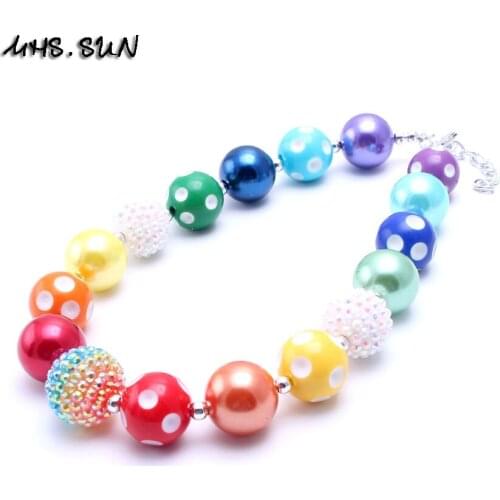 MHS.SUN Cute Rainbow Beads Necklace Girls Kids Chunky Bubblegum Necklace Colorful Beaded Jewelry For Baby Child Gifts