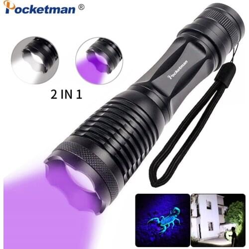 Multifunctional UV Flashlight UV Torch White/Purple Light Flashlight 395nm Ultraviolet Detector for Pet Urine Catch Scorpions