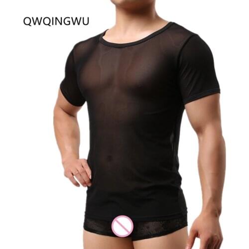 Men Sexy Undershirt Ultra-thin Casual Short Sleeves Men T-Shirt Brand Mesh Breathable Close-Fitting Mens Undershirts