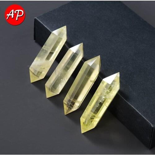 Natural Double Point Citrine Healing Crystal Wand Yellow Quartz Ornament for Home Decor Energy Wand