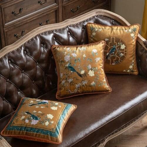 DUNXDECO Cushion Cover Square Decorative Pillow Case Modern Artistic Chinese Luxury Flora Birds Print Soft Sofa Chair Coussin
