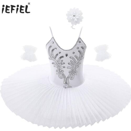 New Kids Swan Girls Ballet Dress Spaghetti Straps Rhinestone Sequins Beads Leotard Dancewear Ballerina Tutu Dress Dance Costumes