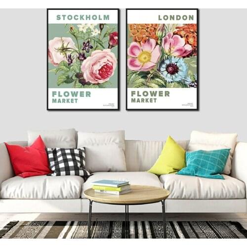 Stockholm London Flower Market Poster Abstract Watercolor Flower Plant Wall Art Canvas Painting for Living Room Home Decor