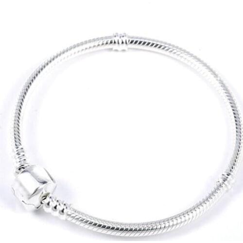 Authentic 100% 925 Sterling Silver Snake Chain Charm Bangle Fit European Original Bracelets Jewelry Women Gift