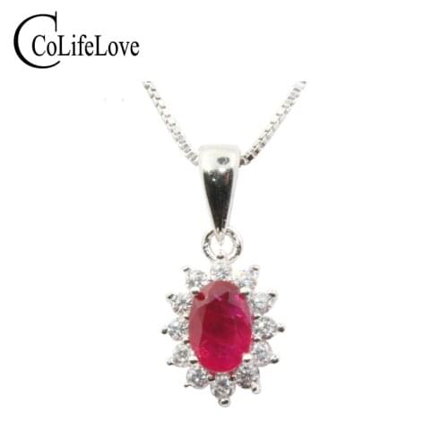 Natural blood red ruby pendant for office woman 4 mm * 6 mm ruby silver pendant solid 925 sterling silver ruby necklace pendant