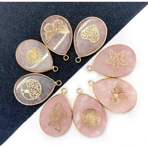 Drop-shaped Crystal Pendant Natural Stone Pink Jewelry Edging DIY Jewelry Making Necklace Accessories Charm Wholesale