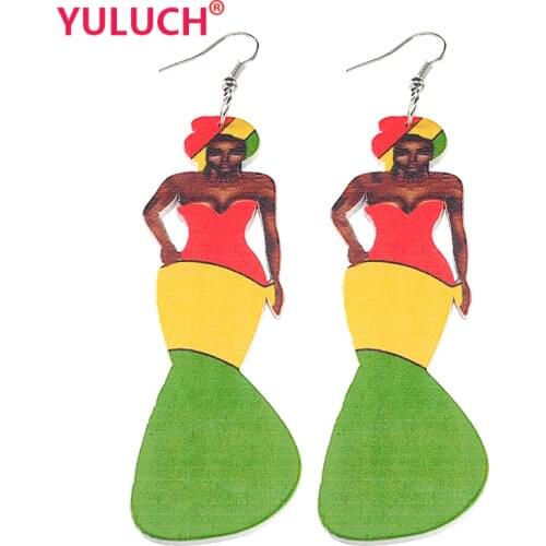 YULUCH Multi Color Wooden African Fashion Woman Painted Wood Pendant Earrings for Personality Girls Jewelry Earrings Party Gifts