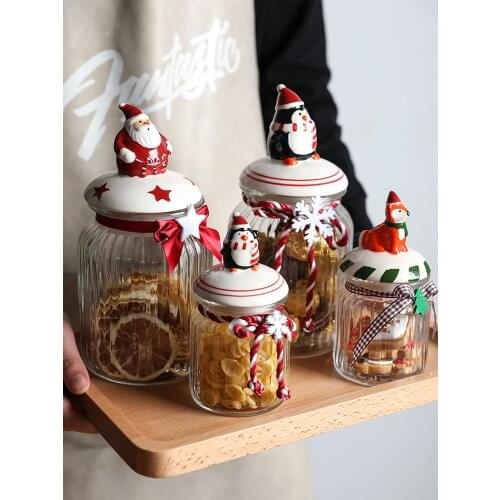 Christmas Wind Glass Storage Tank Household Large Capacity Snack Nuts Bottle Sealed Food Grade Candy Tea Milk Powder Storgae Box