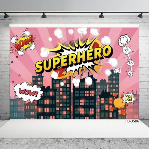 Pink Superhero City Comic Photo Backdrop Birthday Photography Backgrounds for Children Baby Girls Party Banner Decor for Youtube