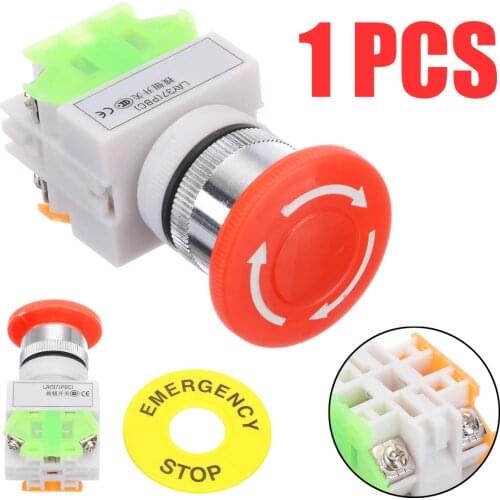 1pc Self Locking Emergency Stop Push Button Switch 660V 10A Red Mushroom Cap E-stop Switch