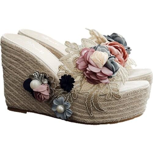 Women Slippers High Heel Summer Sandals Fashion 3D Flowers Platform Wedges Slippers Ladies platform Sandals Bohemian Style Shoes
