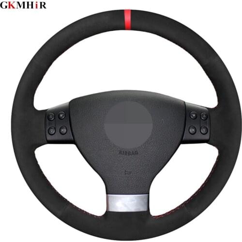 DIY Black Suede Car Steering Wheel Cover For Volkswagen Golf 5 2005-2009 Passat B6 Jetta 3 Tiguan Touran 2008 2009 2010