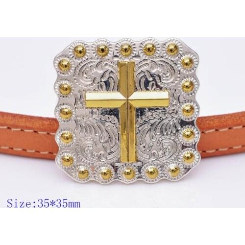 5PC 35X35mm Western Texas Gold Silver Berry Cross Western Horse Saddles Tack Decor Square Conchos for western belt