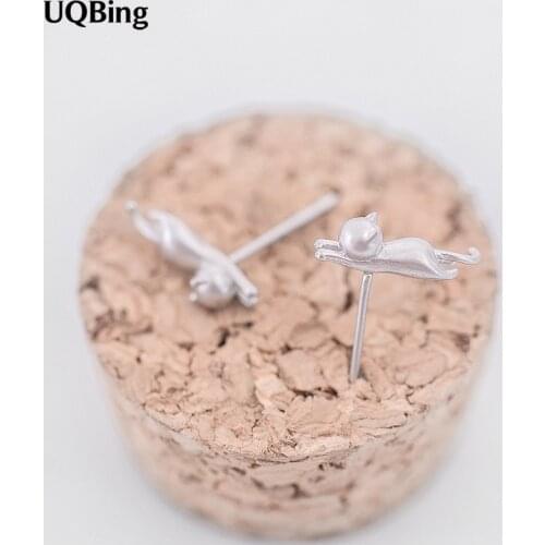Free Shipping Fashion 925 Sterling Silver Cat Stud Earrings Animal Small Cat Earrings For Women Jewelry