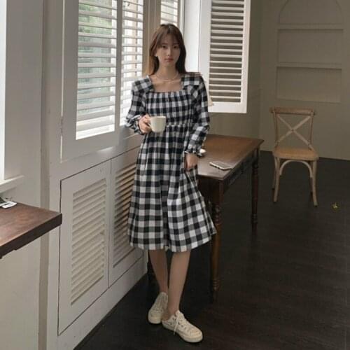 Vintage Preppy Style Plaid Dresses Women Autumn Fashion Clothing Aesthetic Ladies Dress Chic Ulzzang Vestido Feminino New