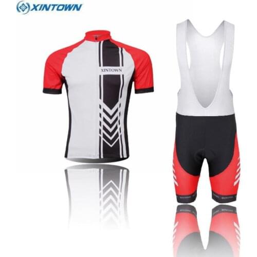 XINTOWN Team Mens Sports Cycling Bike Short Sleeve Jersey Bib Short Set Bicycle Sportswear Clothing Suit Arrow Red