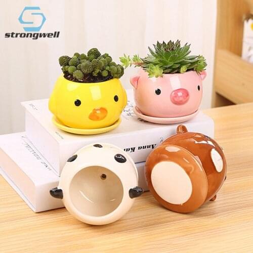 Animal Succulent Ceramic Flower Pot Simple Green Plant Home Garden Creative Flower Pots With Tray Balcony Potted Plant