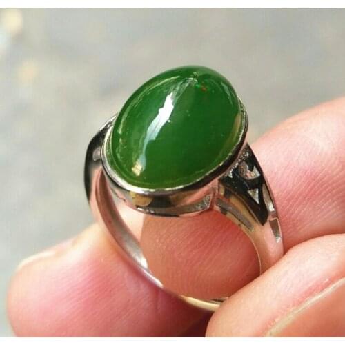 100% Natural Green HETIAN Nephrite Stone Ring Fashion Inlaid silver Finger Rings Gift for Womens Fashion Jades Jewelry