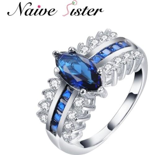 2019 Elegant Blue Filled CZ Ring Unique Design Fashion Jewelry Party Wedding Rings For Women Engagement Love white gold Rings