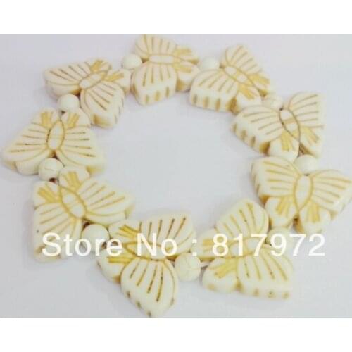 5pcs Fashion White Stone Howlite Bead Carved Cute Butterfly inlay Bead Handmade Bracelet elasticity Festival gift
