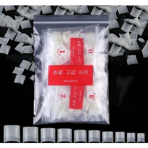 500pcs/Bag 10 Sizes Nail Tips Short Square Clear/Natural French Fake Nails Professional Salon Half Cover Artificial False Nails