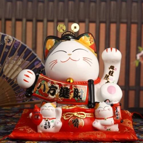 9 inch Ceramic Maneki Neko Coin Box Lucky Cat Ornament Home Decoration Feng Shui Figurine Platus Cat
