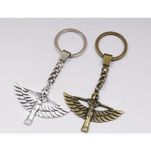 Antique Bronze Antique Silver 42x56mm Egypt Goodnesswinged Woman Keychain Fashion Handmade Egyptian Queen Key Ring Party Gift