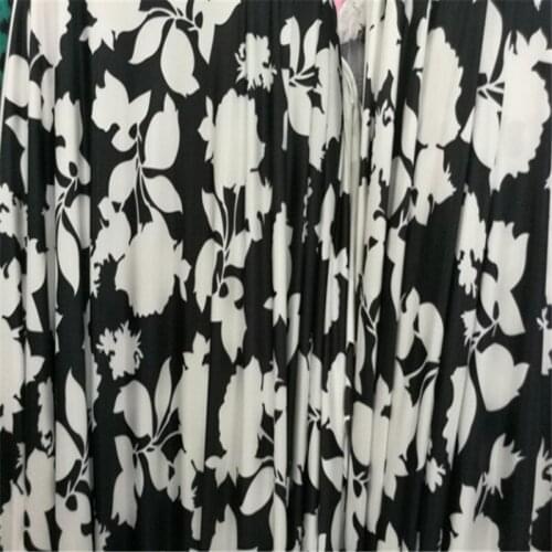 Black and white milk silk bottom print rose flower cloth fabric for sewing dress swimwear table cloth curtain homedecor material