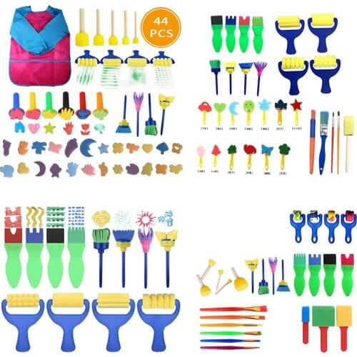 Sponge Painting Brushes Kit Mini DIY Painting Kits Early Learning Kids Drawing Shapes Brushe Paint Set Child Gift Painting Brush
