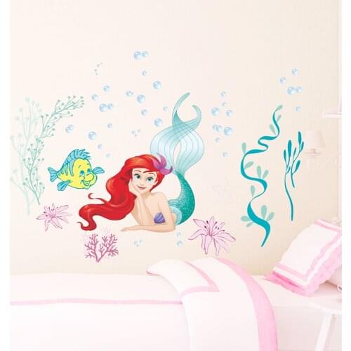 Disney Ariel Princess Mermaid Underwater Bubble Wall Stickers For Bathroom Kids Room Home Decor Diy Anime Movie Wall Art Decals