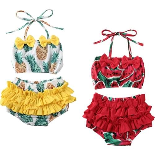 Focusnorm 0-6 Years 2Pcs Toddler Baby Girl Summer Swimwear Swimsuit Bikini Set Ruffle Bathing Suit