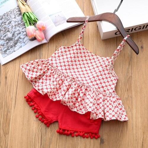2021 New Summer Girls Clothing Set Sweet Lotus Leaf Flower Suspender Skirt Top + Tassel Shorts 2Pcs Suits Cute Baby Kids Clothes