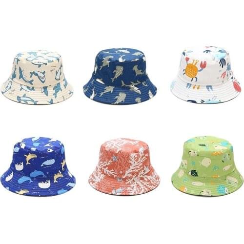LDSLYJR 2021 Cartoon fish cotton Bucket Hat Fisherman Hat outdoor travel hat Sun Cap Hats for Men and Women 202