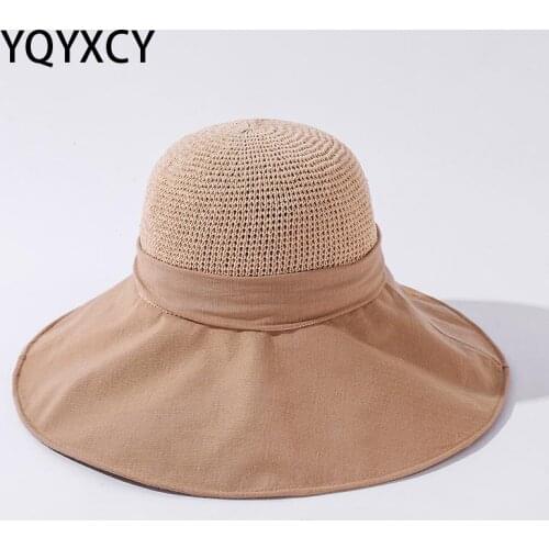 YQYXCY Summer Hats For Women Knitted Sunshade Outdoor Beach Ladies Hats Cap Bow Sunhat 2021 New