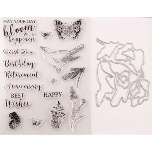 Butterfly Bird Metal Cutting Dies and Clear Stamps Transparent Silicone Seal for DIY Scrapbooking Photo Album Decorative