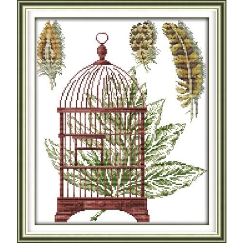 Feather and cage Home Decor Cross Stitch Kits Printed Canvas DMC Counted printed Cross-stitch set Embroidery Needlework Kit DIY