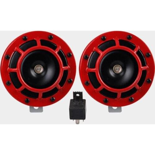 CAR HORN KITS RED SUPER LOUD BLAST TONE GRILL MOUNT 12V ELECTRIC COMPACT 335HZ 400HZ AUTOFAB -2pcs For Honda Suzuki Motorcycle
