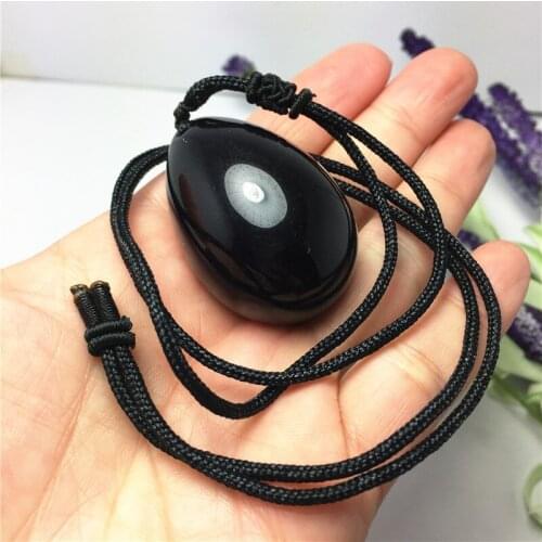 Natural Black Obsidian Crystal Yoni Egg Gemstone Massage Stone With Rope Chain Pelvic Floor Muscle Vaginal Exercise