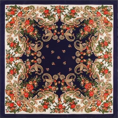 POBING 100% Silk Scarf Women Square Scarves Wraps 2017 Russian Retro Cashew Neckerchief Female Foulard Silk Hijab Lady Bufandas