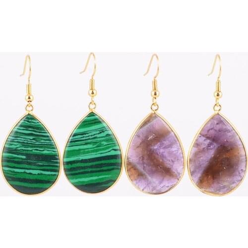 Pair Retail Wholesale Graceful Plated Gold Hook Dangle Earrings Arrow Shape Glossy Natural Stone Jewellery R148