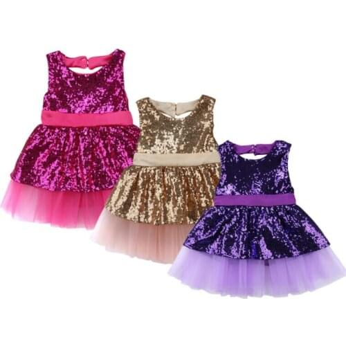 Sequins Baby Dress Bow Christening Baptism Clothes Kids Girls Cake Tutu Birthday Princess Infant Party Costume Kids Clothes
