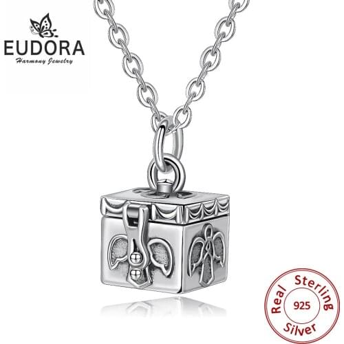EUDORA 925 Sterling Silver Ashes Memorial Box Pendant Necklace Fashion Memorial Day Jewelry for animal Anniversary Gift D394