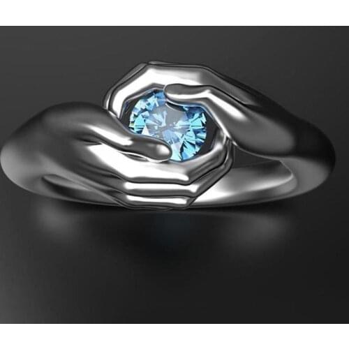 Silver Womens Fashion Ring Hands Protection Mermaid Tears Aquamarine Jewelry Rings Gift for Girlfriend