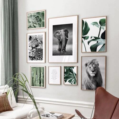 Nordic Plant Leaf Poster Animals Canvas Painting Black White Wall Art Pictures For Living Room Modern Home Decorative Prints