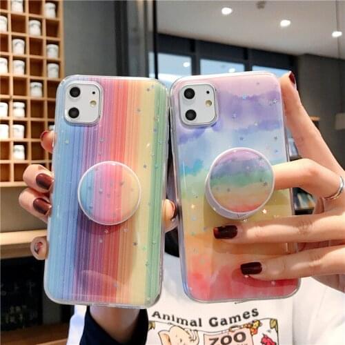 Silicone rainbow Optional bracket phone case For iphone 12 11 pro max mini case x xr xs max 7 8 6 6s plus se2020 case back cover
