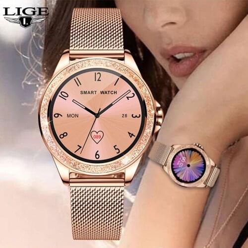 LIGE Fashion Stainless Steel Smart Watch IP68 Waterproof Women Electronics Sports Watch For Android IOS Smartwatch Smart Clock