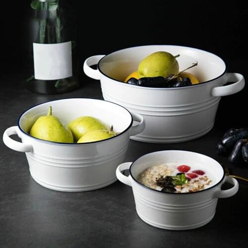Modern Simplicity Double-eared Handle Round Ceramic Soup Tureen High Capacity Porcelain Serving Bowls for Home