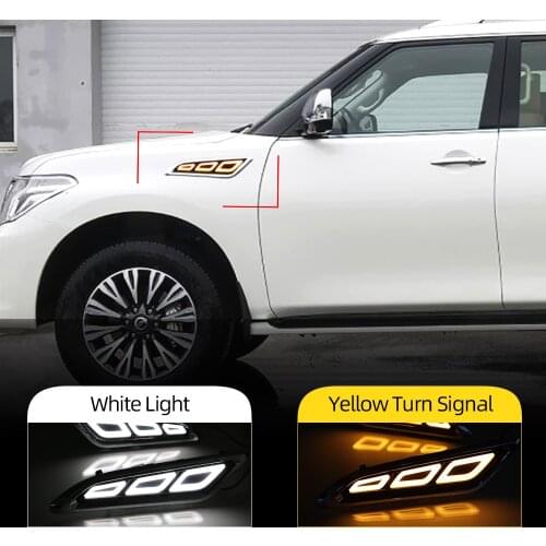 LED DRL Flowing Turning Light Signal Lamp Side Vents Sticker For Nissan Patrol Y62 Armada 2014 2015 2016 2017 2018 2019 2020