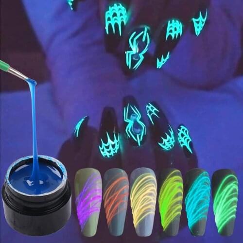 Luminous Spider Gel Nail Polish Purple Glow In Dark Reflective Varnish Painting Creativity Silk Wire Lacquers Manicuring LE1840