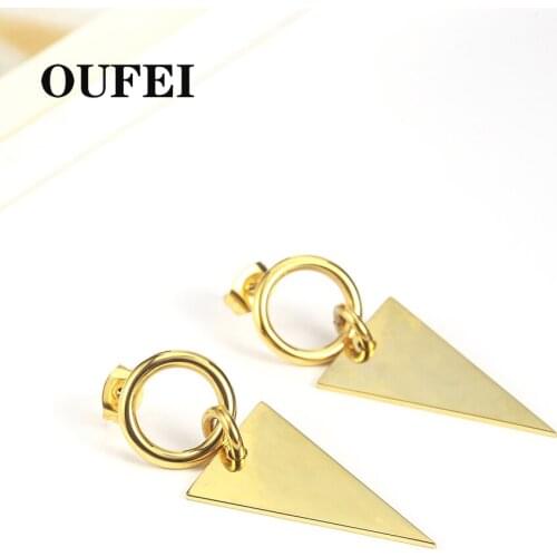 OUFEI Drop Earrings for women 2019new stainless steel earrings for women Triangle pendant korean fashion earring for women